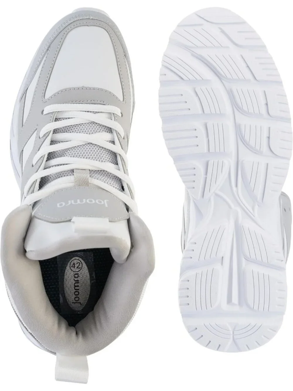 Joomra Men's Grey White Rubber Leather High Top Athletic Inspire Lace Up Sneaker